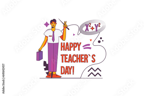Wallpaper Mural Concept Teachers day with people scene in the flat cartoon style. The mathematics teacher came in a good mood to teach the lesson, because today is his professional holiday. Vector illustration. Torontodigital.ca