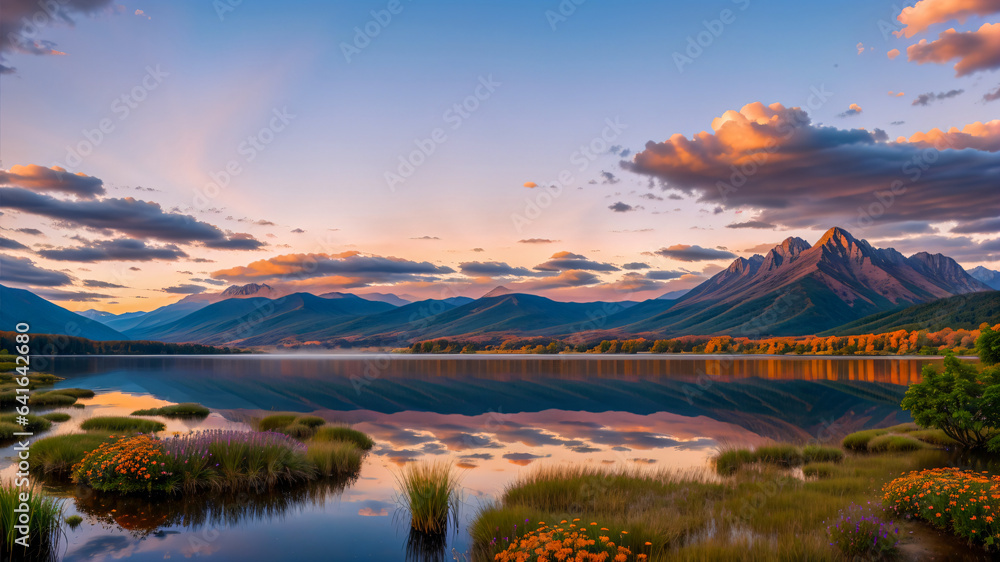 Obraz premium sunset over the lake