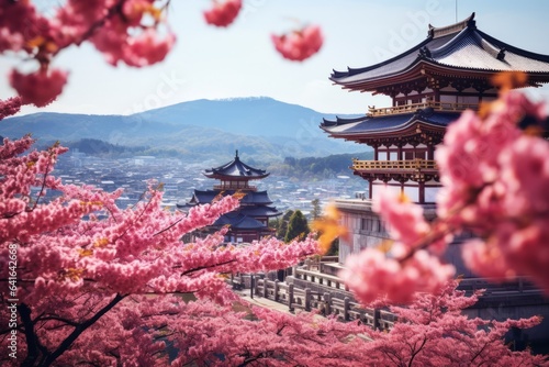 Kiyomizu dera Temple Clean Water Temple and blooming sakura generative ai