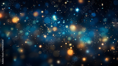 Abstract space background with blue and gold stars and nebula. 3d rendering.