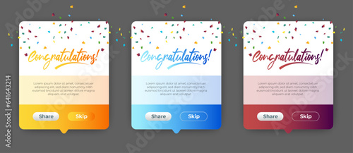 Set of Modern congratulations pop up banner with flat design on white background. Professional web design  full set of elements. User-friendly design materials.