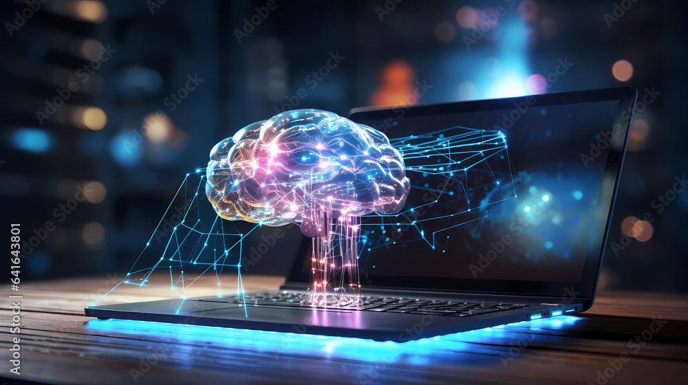 Image Intelligance A smart artificial intelligence concept shows a hologram of the human ...