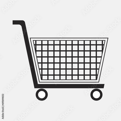 Black metal trolley with empty shopping cart