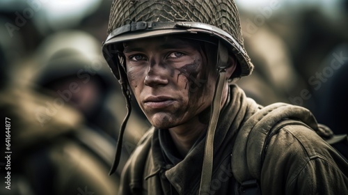Soldier in historical USSR uniform during historical reenactment of WWII