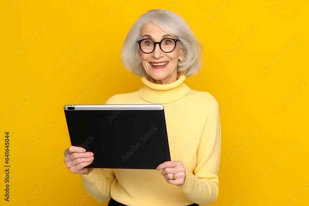 Old woman with tablet chat. Generate Ai Old woman with tablet chat. Generate Ai