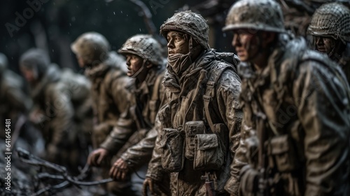 Soldiers in historical US ARMY uniform during historical reenactment of WWII © John Martin