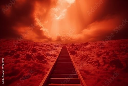 Red stairs hell near sky. Generate Ai