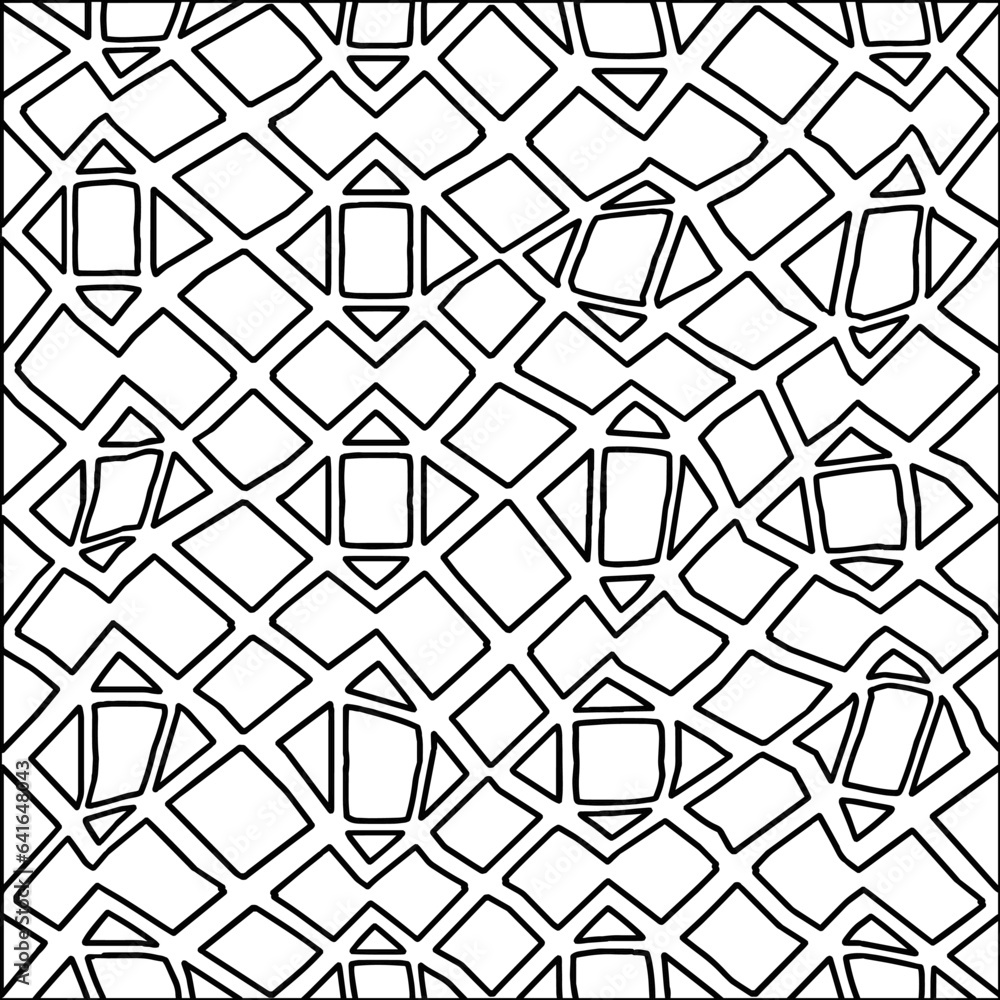  Stylish texture with figures from lines.Abstract black and white pattern for web page, textures, card, poster, fabric, textile. Monochrome graphic repeating design. 
