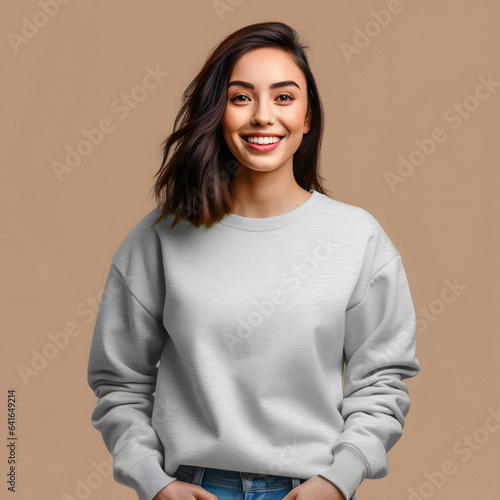Soft and Stylish: Woman in Sweater Mockup ai generated art photo