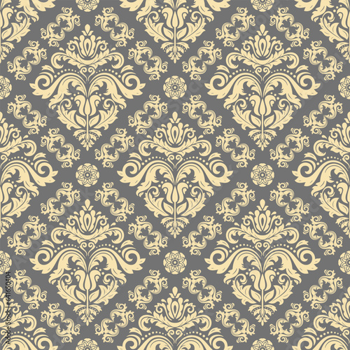 Classic seamless vector pattern. Damask orient ornament. Classic vintage gray and golden background. Orient pattern for fabric, wallpapers and packaging