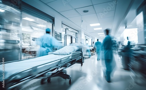 Obraz na plátně Hospital emergency team rush patient on gurney to the operating theater