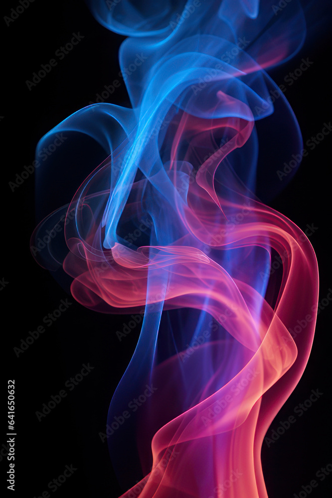 Colored smoke on a black background, blue and red smoke. Vertical background. AI generative. Colored smoke on a black background, blue and red smoke. Vertical background. AI generative.