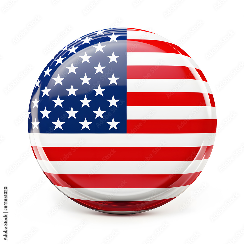 United States of America flag sphere isolated on white background. 3D rendering.