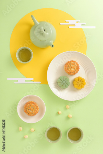 Background of Chinese Traditional Festival Mid-Autumn Festival.The Chinese meaning on the mooncake in the picture is: black sesame.