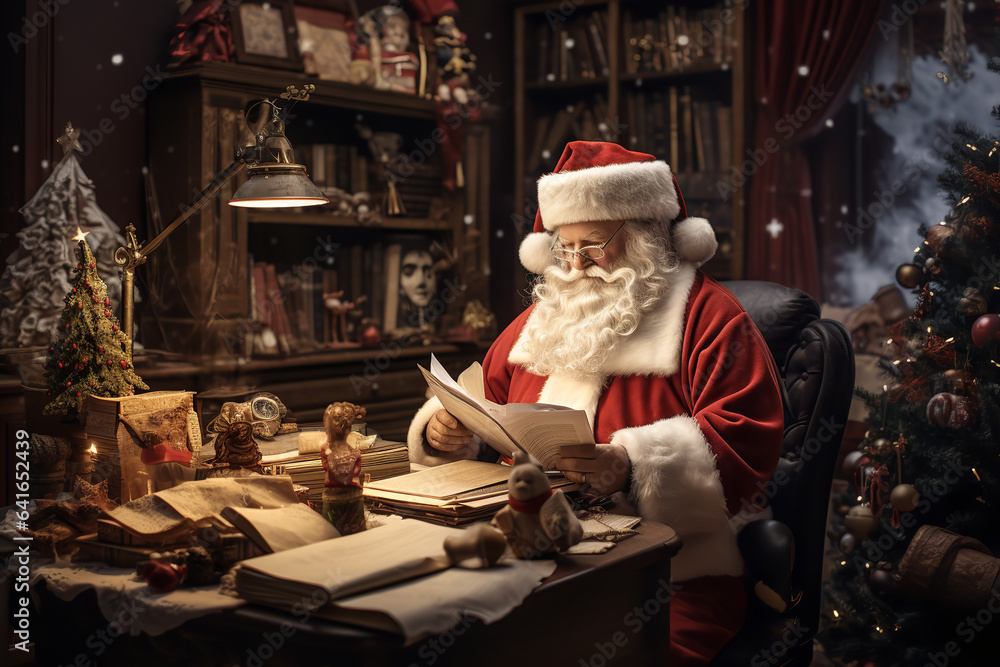 Surrounded by candles and warm light, Santa checks his list twice, ensuring no child is forgotten