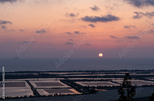 Amazing view on the Mediterranean sea and fields from Zikhron Ya akov. Sunset time