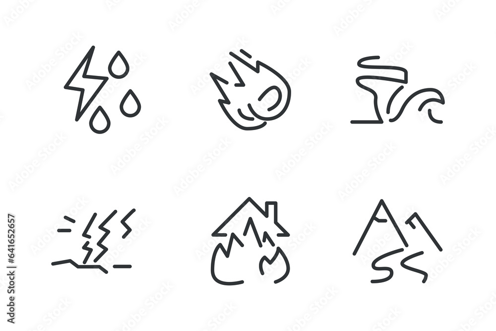 Disasters and incidents line icons collection. Disasters and incidents line icons collection.