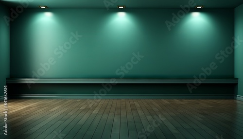 dark green wall empty room with wooden floor 3d rendering © Nob