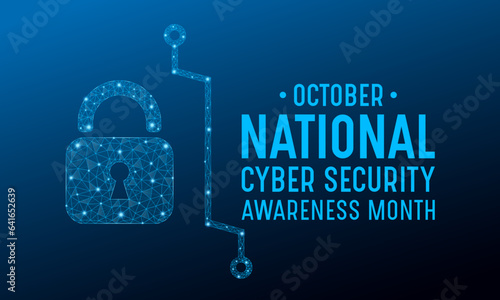 National cyber security awareness month is observed every year in october. Low poly style design. Cyber security banner vector isolated on geometric background.