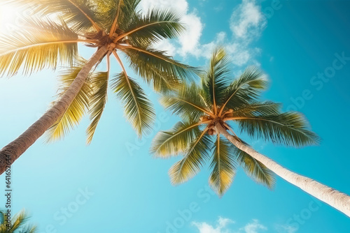 Summer holidays travel concept. Palm trees against blue sky © Aquir