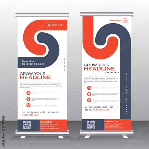 roll up banner stand design with abstract geometric colorful. color standee design, vertical banner,  x standee banner template. pull up banner, 