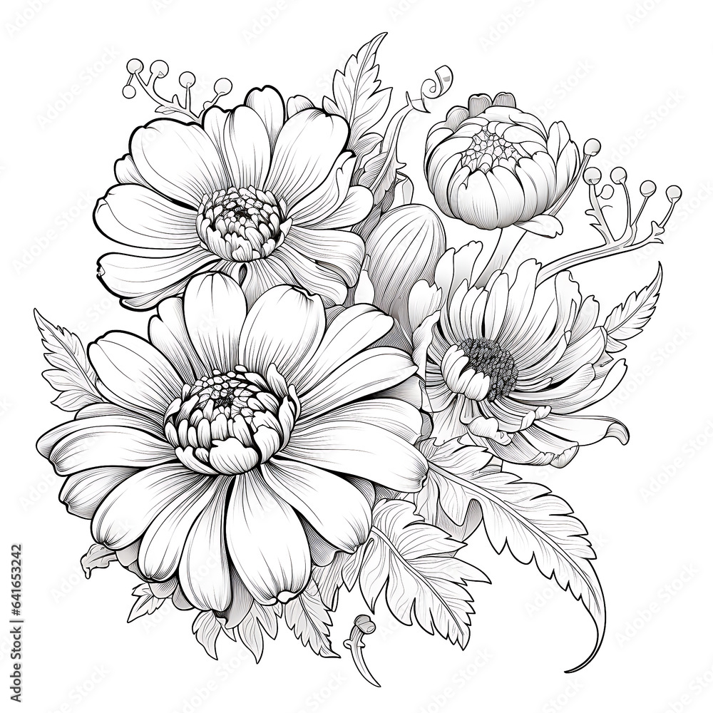 adult coloring pages flower. Illustration of coloring book with wildflowers garden