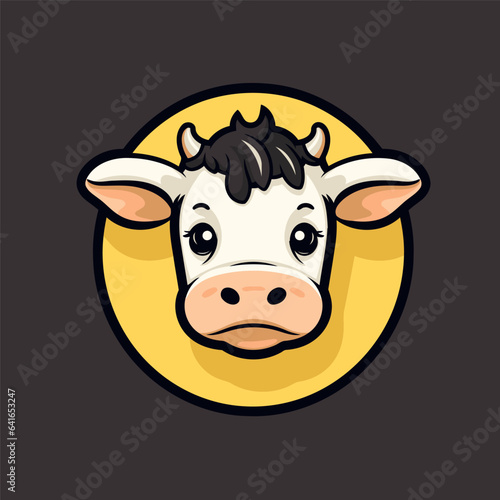 Cute cow head vector illustration. Cute cartoon farm animal.