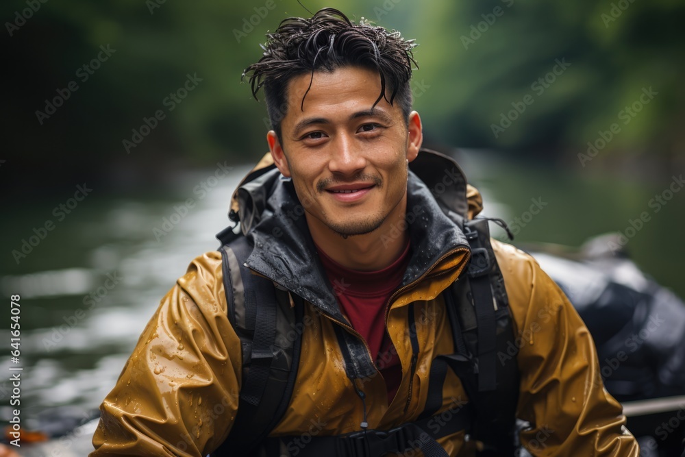 Asian Man Canoeingkayaking In Waterresistant Gear. Сoncept Asian Man Canoeing, Kayaking In Water Resistant Gear, Benefits Of Canoeing, Importance Of Kayaking