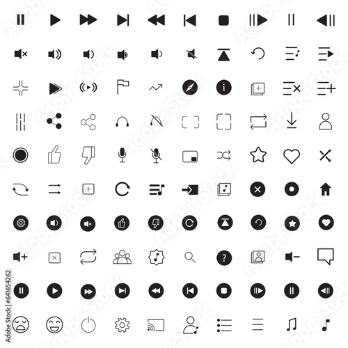 Media player icon pack in line style. Music, interface, media player buttons collection design. Vector Illustration. eps 10 vector