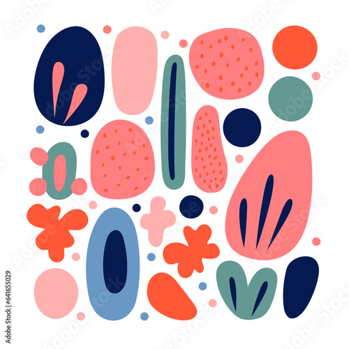 Colorful hand drawn vector abstract shapes, doodle elements.