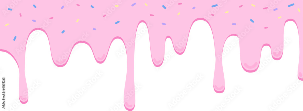 Pink drop of doughnut glaze with colorful sprinkles flat illustration - obrazy, fototapety, plakaty 