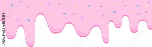 Pink topping dripping glaze with sprinkles flat style illustration