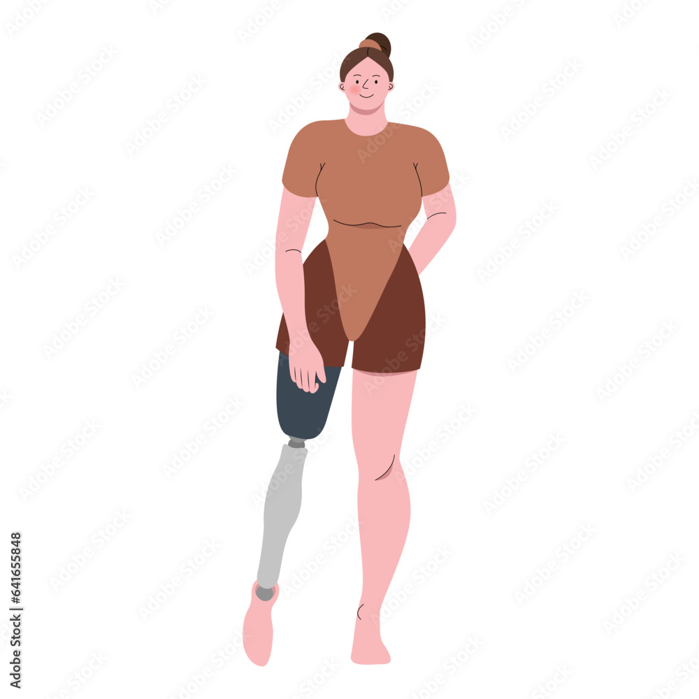 Woman with prosthetic leg flat illustration Woman with prosthetic leg flat illustration