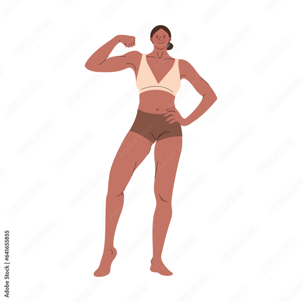 Fototapeta premium Woman flexing muscle flat illustration