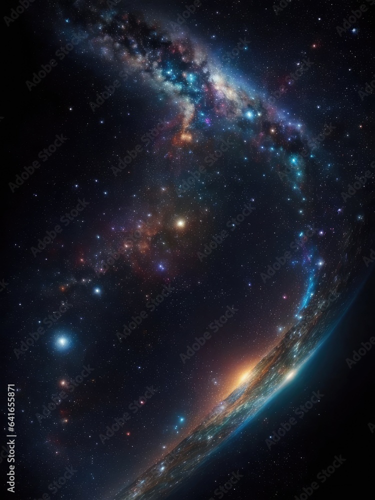 Night landscape with a starry sky. Planet, space. Illustration. Generative AI Night landscape with a starry sky. Planet, space. Illustration. Generative AI