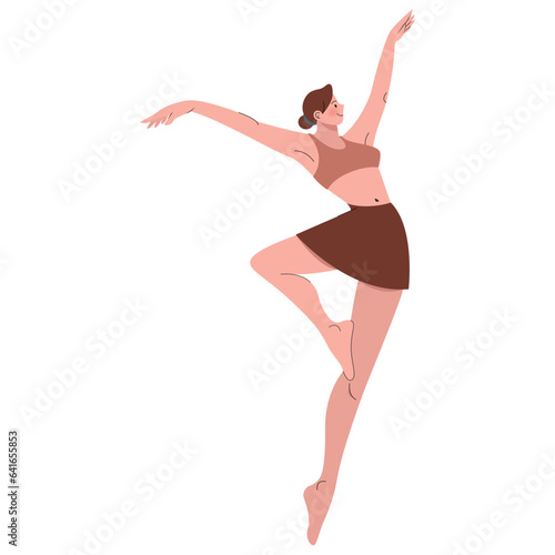 Slim woman dancing ballet flat illustration