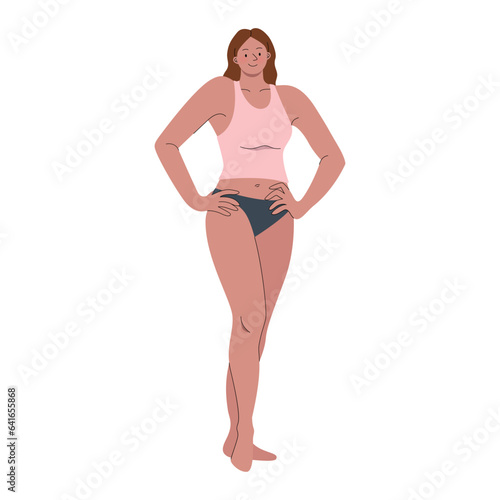 Woman wearing underwear posing arms akimbo flat illustration