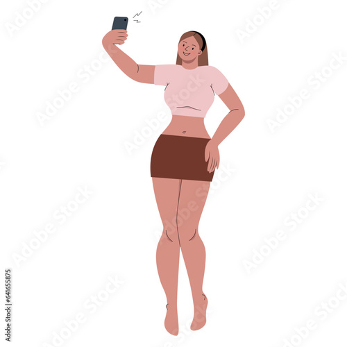 Sexy woman taking selfie flat illustration