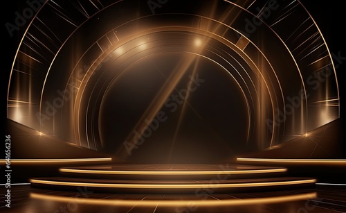 golden stage background with spotlights, in the style of geometric modernism