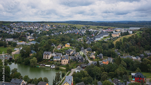 Blick vom Turm der alten Burgruine auf dem Gelände des Regionalmuseum auf Bad Lobenstein, Thüringen, Deutschland