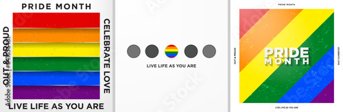 Pride Month Themed Poster Set. Live life as you are. Pride Month Rainbow Flag Symbol posters. Vector Illustration. 
