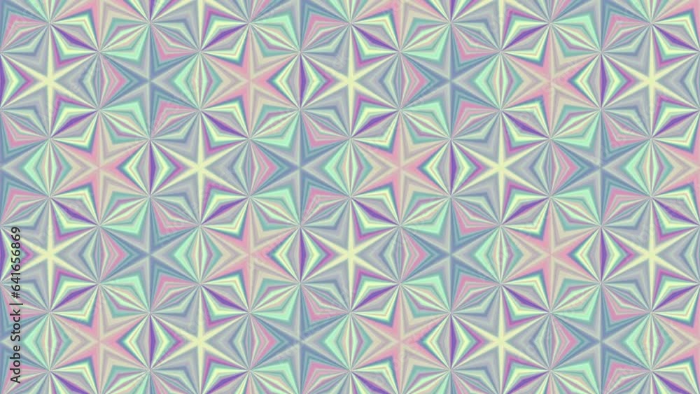 Psychedelic animation 4k. Animated kaleidoscope seamless pattern. Transforming abstract star shapes. Pastel rainbow background. Glowing light yellow green peach pink blue purple violet tiles ornament Psychedelic animation 4k. Animated kaleidoscope seamless pattern. Transforming abstract star shapes. Pastel rainbow background. Glowing light yellow green peach pink blue purple violet tiles ornament