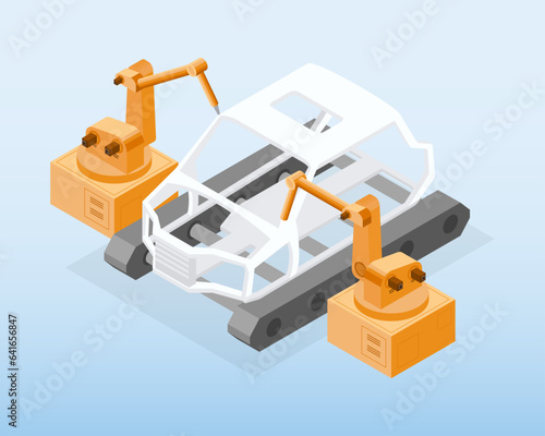 Car Factory Robots Automotive Manufacturing isometric graphic