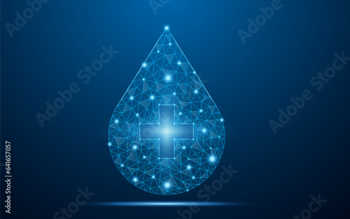 Low poly blood donor love sign vector with futuristic concept. Medical plus low poly wire-frame design. Save lives, support communities illustration.