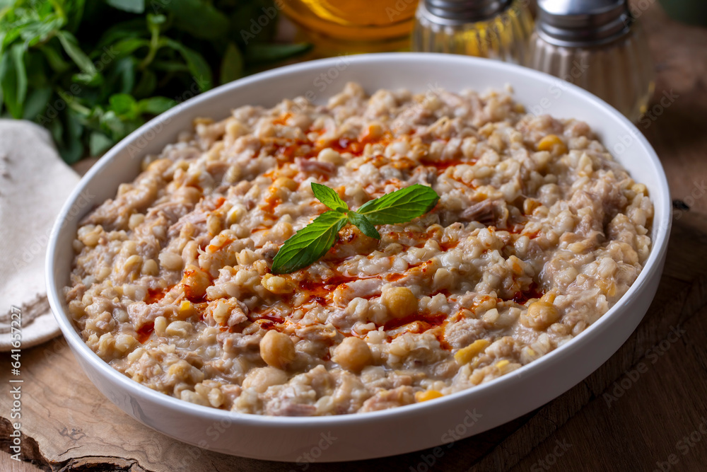 Traditional turkish food, made of meat and wheat, delicious ramadan food (Turkish name; Keskek) Traditional turkish food, made of meat and wheat, delicious ramadan food (Turkish name; Keskek)