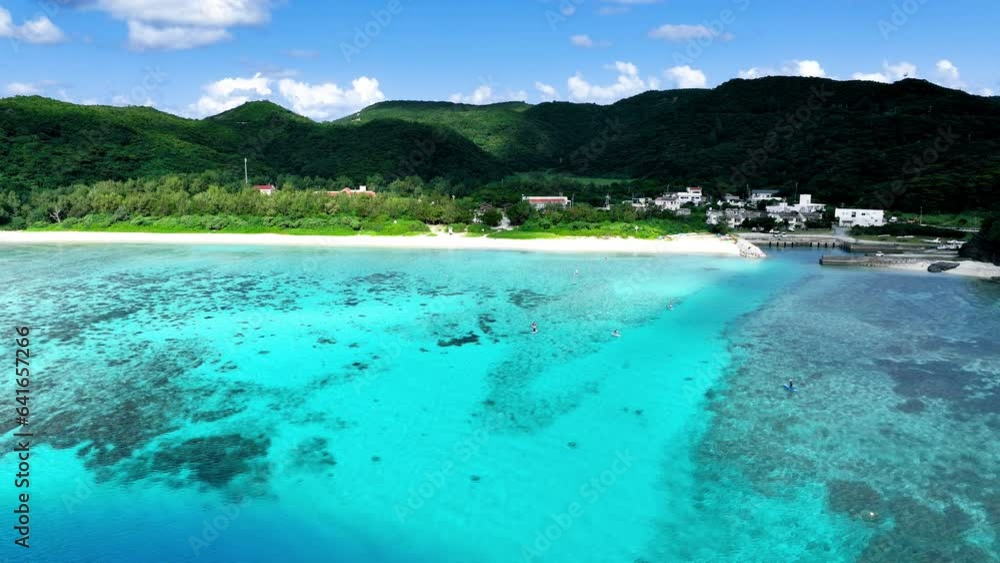Aerial of Ama Beach on Zamami island, Kerama islands chain, Okinawa Naha, Japan Aerial of Ama Beach on Zamami island, Kerama islands chain, Okinawa Naha, Japan