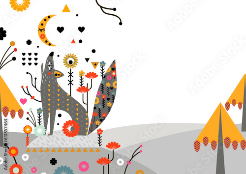Postcard wolf in the forest