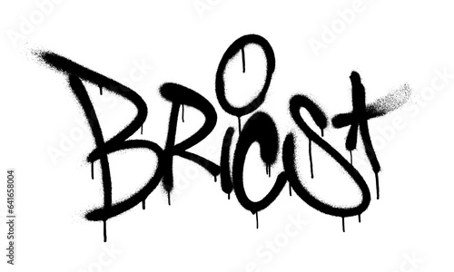 Sprayed brics font graffiti with overspray in black over white. Vector illustration.