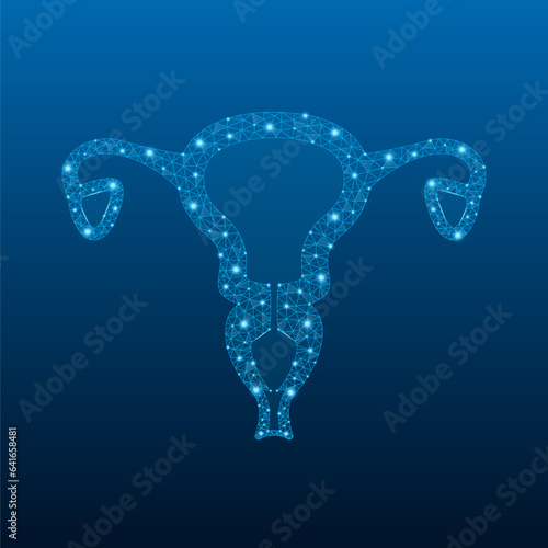 Low poly Uterus,cervical vector with futuristic concept. Women well being symbolic low poly wire-frame design. Reproductive Health illustration.