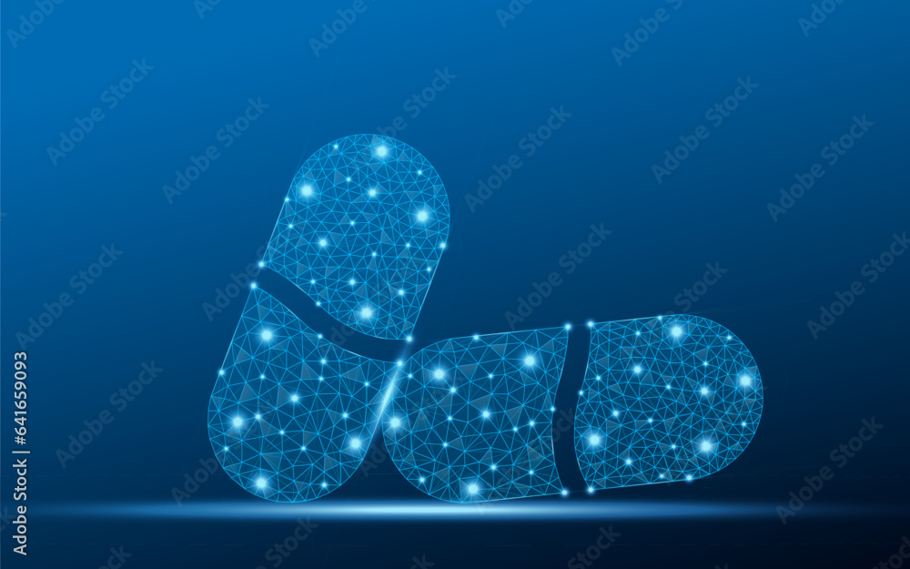 Low poly capsule, pills vector with futuristic concept. Medical low poly wire-frame design. Save lives, support communities illustration. Low poly capsule, pills vector with futuristic concept. Medical low poly wire-frame design. Save lives, support communities illustration.